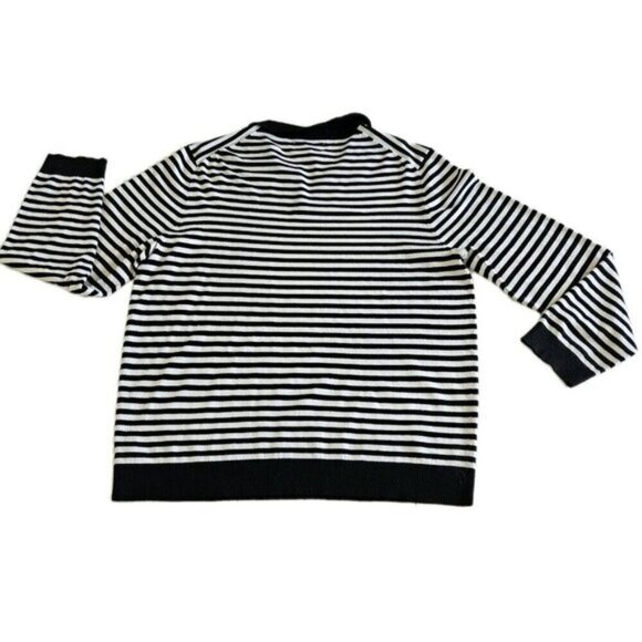 Hudson North Sweater Women XL Black White LS Collar V Neck Stripes Nautical Boho - Picture 2 of 14